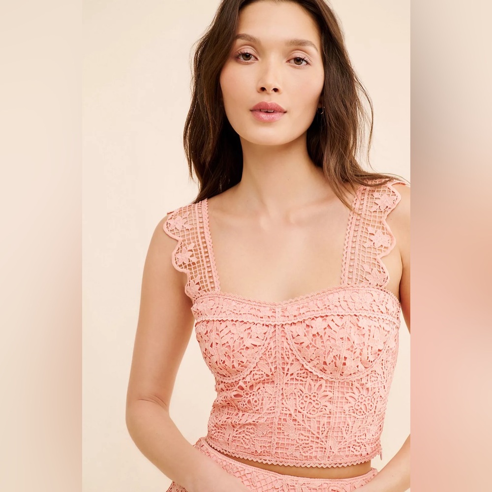 FARM Rio Guipire Sleeveless Corset Top, Pink, Size Medium
